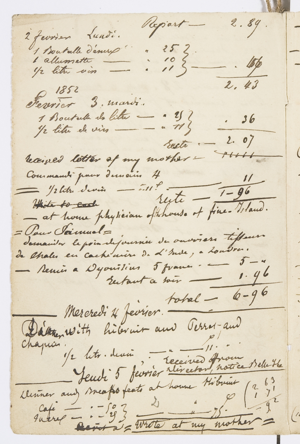 Archives nationales, 494AP/1, dossier 4 : carnet 1, page 2 : cliquer pour consulter l’image avec la visionneuse des Archives nationales