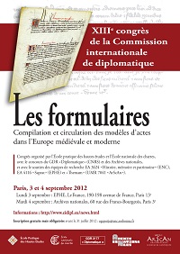 Image de l'affiche du XIIIe congrès de la commission internationale de diplomatique (Paris, septembre 2012)